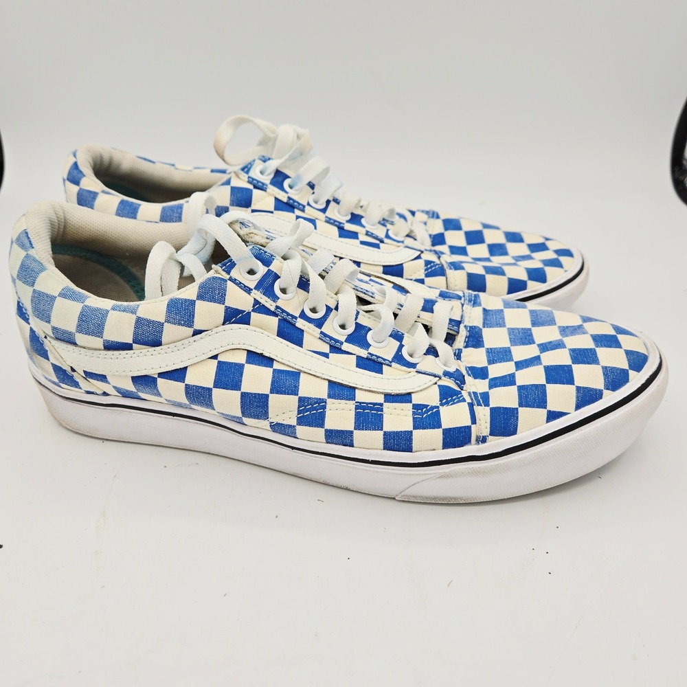 Vans Old Skool Checkerboard Blue White Lace Up Skate Shoes Mens‎ 11